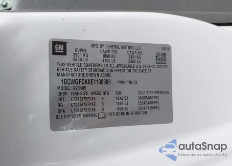 2014 Chevrolet Express 2500 Work Van from USA, damaged, VIN 1GCWGFCAXE1198388